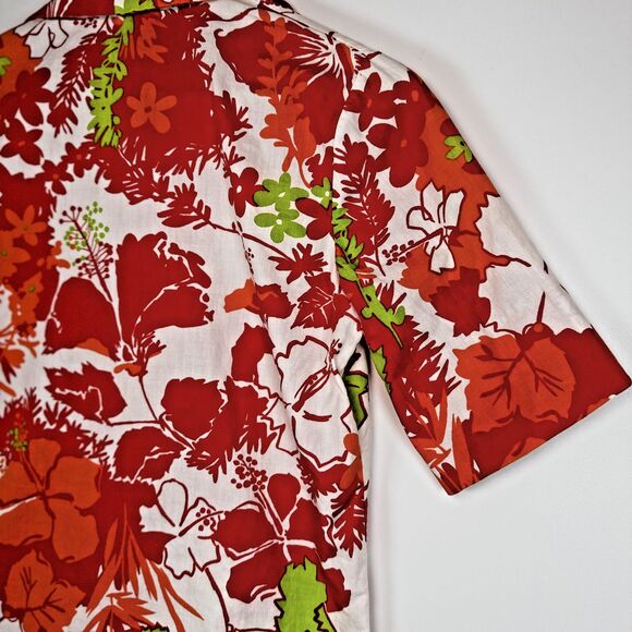 Vintage Lightning Bolt Hawaiian Shirt Womens Small 70s Red Hibiscus Aloha Surf - Picture 11 of 13